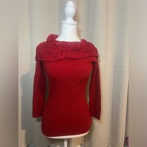 IZ Byer California Red Net Cow Neck Sweater With 3/4 Sleeves